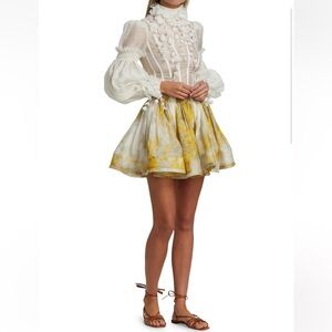 Zimmermann Botanica Wattle Flip Skirt Linen Silk 
Yellow Silk Linen Mini Skirt